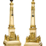 A PAIR OF FRENCH ORMOLU-MOUNTED WHITE MARBLE OBELISKS - фото 1