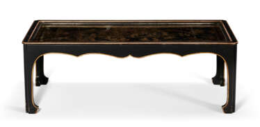 A CHINESE GILT AND LACQUER TABLE SCREEN, MOUNTED AS A LOW TABLE