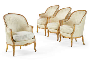 A SET OF FOUR LOUIS XV GILTWOOD BERGERES