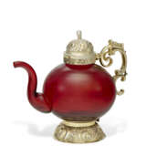 A CONTINENTAL SILVER-GILT MOUNTED RUBY GLASS TEAPOT AND COVER - photo 1