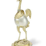 A GERMAN PARCEL-GILT SILVER, ENAMEL AND GEM-SET OSTRICH-FORM CUP AND COVER - photo 1