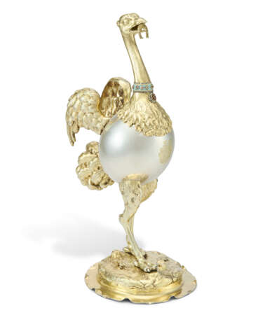 A GERMAN PARCEL-GILT SILVER, ENAMEL AND GEM-SET OSTRICH-FORM CUP AND COVER - photo 2