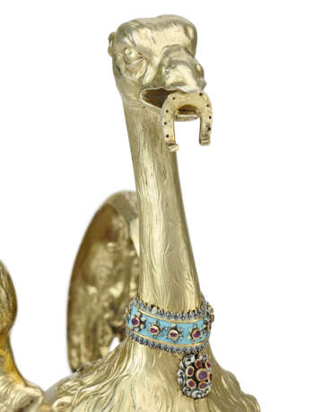 A GERMAN PARCEL-GILT SILVER, ENAMEL AND GEM-SET OSTRICH-FORM CUP AND COVER - photo 4