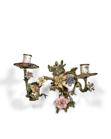 A PAIR OF AUSTRIAN ORMOLU AND ENAMELED TWO-BRANCH WALL-LIGHTS - photo 2