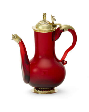 A GERMAN SILVER-GILT-MOUNTED AND RUBY GLASS EWER - фото 1