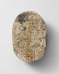 AN EGYPTIAN STEATITE COMMEMORATIVE SCARAB FOR AMENHOTEP III