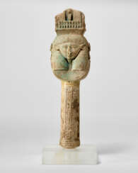 AN EGYPTIAN FAIENCE SISTRUM