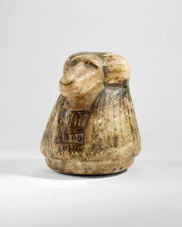 AN EGYPTIAN PAINTED ALABASTER CANOPIC JAR LID IN THE FORM OF HAPI - photo 2