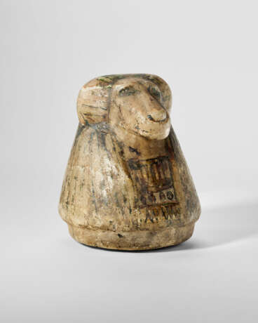 AN EGYPTIAN PAINTED ALABASTER CANOPIC JAR LID IN THE FORM OF HAPI - photo 3