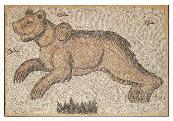 A LATE ROMAN MARBLE MOSAIC PANEL WITH A CHARGING BEAR - photo 1