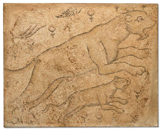 A LATE ROMAN MARBLE MOSAIC PANEL WITH A LIONESS AND HER CUB - photo 1