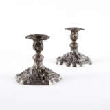 COUPLE LOW SILVER CANDLESTICK WITH RICHT BLOSSOMS AND ROCAILLE DECOR - photo 1