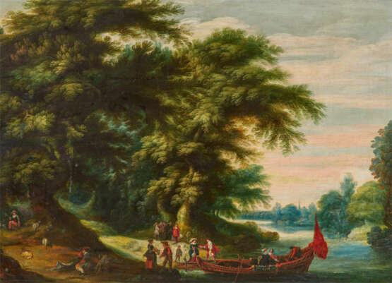 Antwerpener Schule. Forest Landscape with Distinguished Company at the Ferry Boat - photo 1