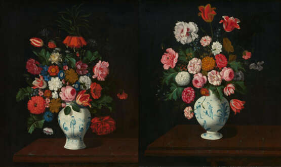 Niederländische Schule. Two Paintings: Splendid Still Life in Chinese Porcelain Vases - photo 1