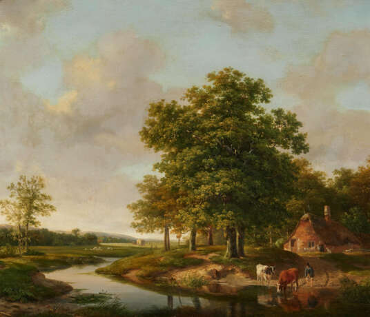 Hendrikus van de Sande Bakhuyzen. Wide Landscape with Cattle at the Waterside - фото 1