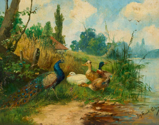 Eugen Frank-Colon. Zwei Gemälde: Hahnenkampf / Pfau und Enten am Wasser - photo 2