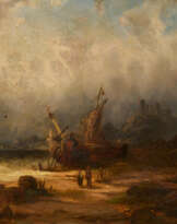 Heinrich Hiller. Küstenlandschaft mit einem Schiffswrack