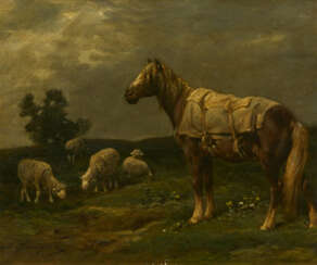 Charles Emile Jacque. Pferd und Schafe auf der Weide