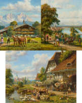 Hubert Kaplan. Drei Gemälde: München / Gehöft am Bachlauf / Gehöft im Gebirge