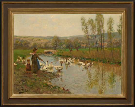 Adolf Lins. Frühlingslandschaft mit Kindern beim Gänsehüten - Foto 2