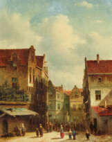 Petrus Gerardus Vertin. Belebter Platz in einem holländischen Städtchen