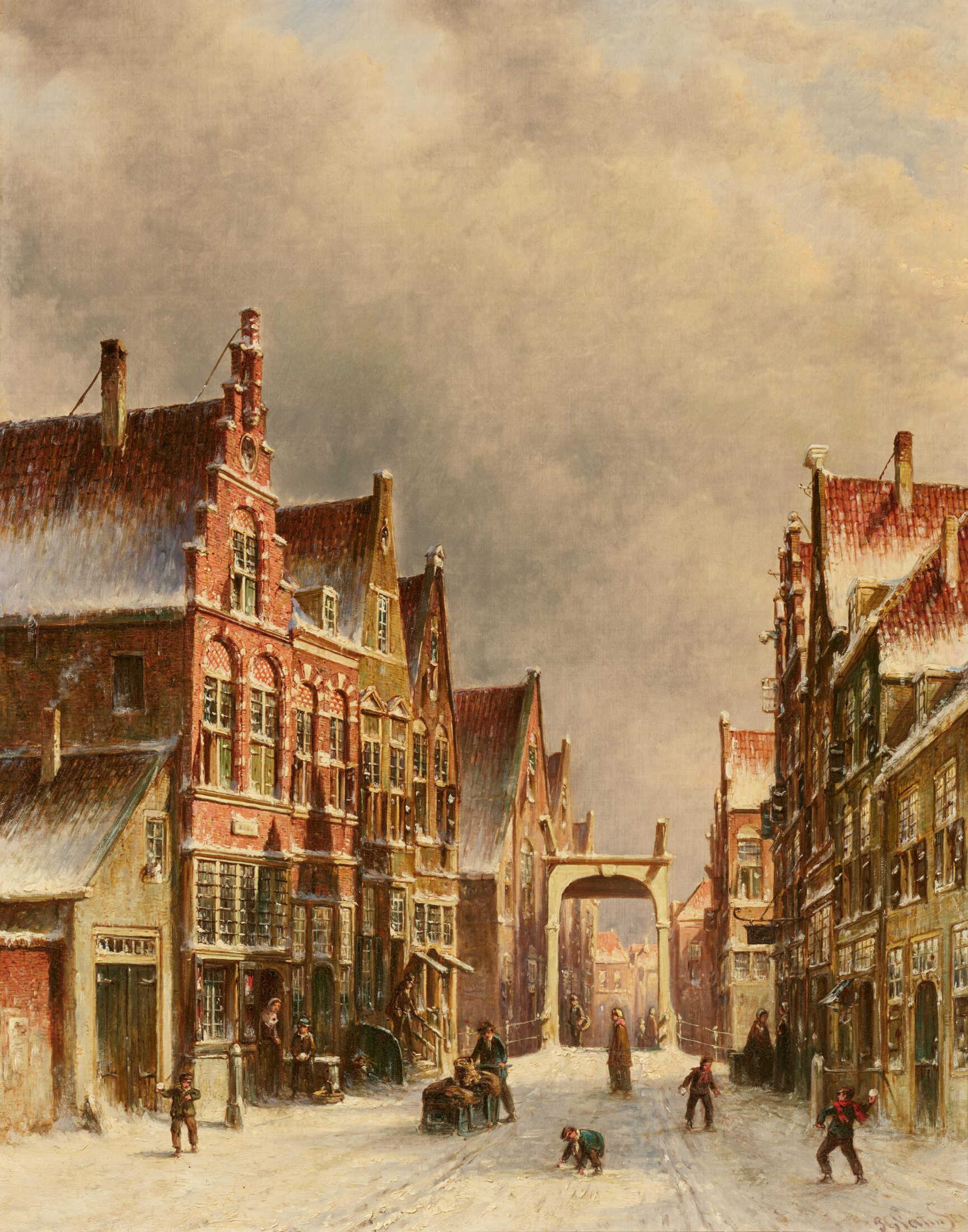 Petrus Gerardus Vertin. Winter in den Straßen einer holländischen Stadt