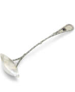 Cooking and serving tools. A RARE AMERICAN GEM-MOUNTED SILVER PUNCH LADLE