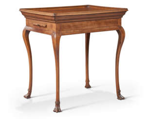 A QUEEN ANNE CHERRYWOOD TRAY-TOP TEA TABLE WITH CANDLE SLIDES