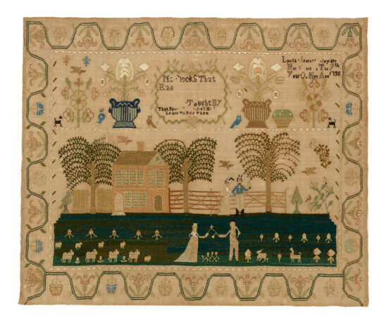 A SILK-ON-MUSLIN NEEDLEWORK SAMPLER - photo 1