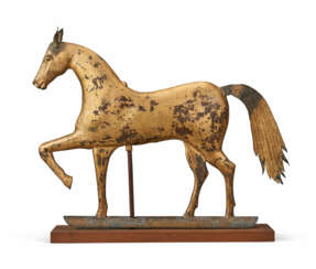 A MOLDED GILT COPPER AND ZINC ARABIAN HORSE WEATHERVANE