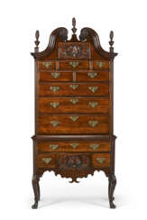 A QUEEN ANNE CARVED MAHOGANY HIGH CHEST-OF-DRAWERS