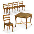 A MARQUETRY AND PARQUETRY-INLAID WALNUT GAMES TABLE AND MATCHING SET OF FIVE CHAIRS - Prix ​​des enchères