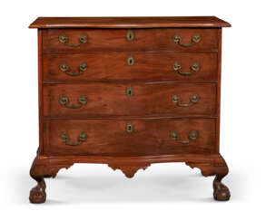 A CHIPPENDALE MAHOGANY BLOCKED AND SERPENTINE-FRONT CHEST-OF-DRAWERS