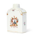 A CHINESE EXPORT PORCELAIN ‘AMERICAN MARKET’ ARMORIAL TEA CADDY - Now at the auction