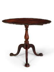 A CHIPPENDALE CARVED MAHOGANY SCALLOP-TOP TEA TABLE