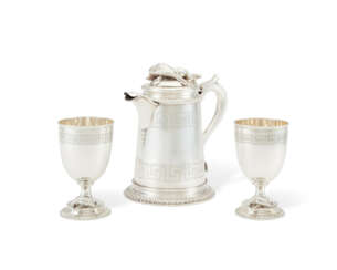 AN AMERICAN SILVER PITCHER AND PAIR OF MATCHING GOBLETS