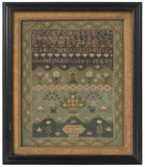 A SILK-ON-LINEN NEEDLEWORK SAMPLER