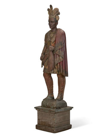 A CARVED AND POLYCHROME PAINT-DECORATED `INDIAN` CIGAR STORE FIGURE - фото 1