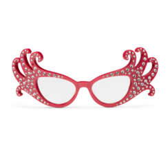 A PAIR OF DIAMANTE-ENCRUSTED PINK-LACQUERED SPECTACLES