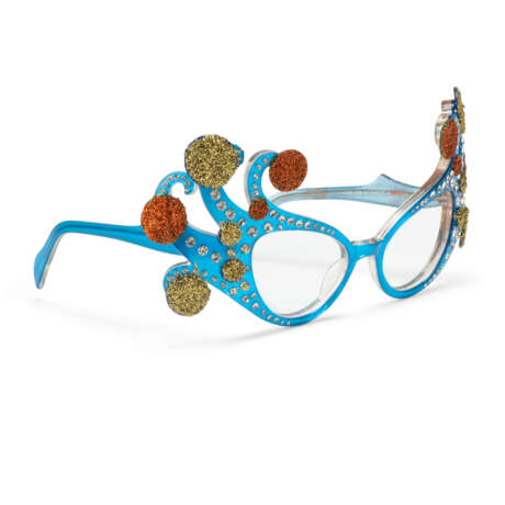 A PAIR OF GLITTERED POM-POM CLEAR BLUE-LACQUERED SPECTACLES - photo 5