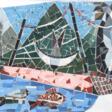 Spars, Eylert (1903 Hamburg-1984Seevetal) &quot;Mosaikentwurf-Boote, Berge&quot;, Collage auf Papier, rückseitig Atelierstempel des Künstlers, Prov.: aus dem direkten Nachlaß des Künstlers, 23x50 cm, im Passepartout hint… - Jetzt bei der Auktion