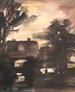 Übersicht. Hinrichs, Carl (1903 Nürnberg-1990 Schwerin) &quot;Katen im Abendlicht&quot;, Aquarell, sign. u.r., frühes Werk des Künstlers, 23x30,5 cm, im Passepartout hinter Glas und Rahmen (Maler und Illustrator, Ehrenbürger der St…