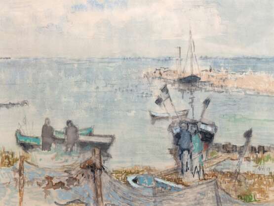 Niemeyer-Holstein, Otto (1896 Kiel-1984 Koserow) "Hafen von Lohme auf Rügen", Aquarell, monogr., dat. ´54, verso bez., WVZ-Nr. 276, 29x37,5 cm, im Passepartout hinter Glas und Rahmen (beginnende Ausstellungstät… - photo 1