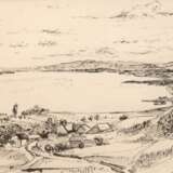 Scheele, Kurt (1905 Franfurt-1944 Smolensk) "Landschaft am See", Tuschezeichnung, monogr. u.l. und dat. ´27, rückseitig Nachlaßstempel mit WVZ-Nr.- Z 269, 29x42,5 cm, im Passepartout hinter Glas und Rahmen - Foto 1