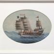 Schiffsbild &amp;quot;Dschunke&amp;quot;, China um 1840, Gouache, unsign., 14x20 cm, im ovalem Passepartout hinter Glas und Rahmen - Auction prices