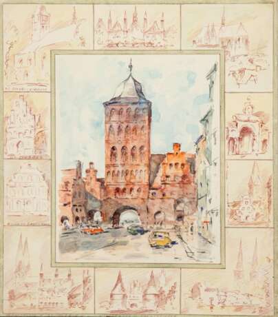 Clausen, Helmut (1913-1963) "Burgtor Lübeck", Aquarell, unsign., 38x32 cm, ungerahmt - Foto 1