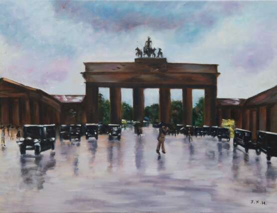 Hufnagel, Johann Xaver (Berlin 20./21. Jh.) "Das Brandenburger Tor", Kopie nach Lesser Ury, Öl/ Lw., monogr. u.r., rückseitig auf Lw. bez., 50x60 cm, ungerahmt - photo 1