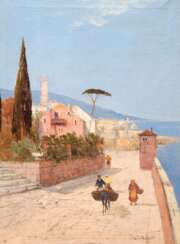 Ricci, Luigi (1923 Ravenna-1896 ebenda) &quot;Italienische Stadt am Meer&quot;, Öl/ Lw., sign. u.r., 68,5x47,5 cm, ungerahmt