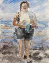 Voll, Christoph (1897 München-1939 Karlsruhe) &quot;Badende am Meer&quot;, Aquarell, sign. u.r., rückseitig Nr. 303, 49,5x36 cm, im Passepartout hinter Glas und Rahmen