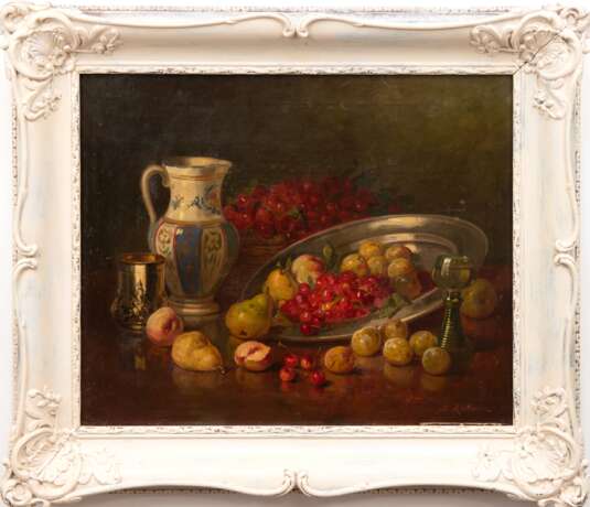 Redtwitz, Anton (1871-1965, Österreichischer Künstler) "Stilleben mit Obst, Krug und Becher", Öl/ Lw., sign. u.r., 55x68,5 cm, Rahmen - photo 1